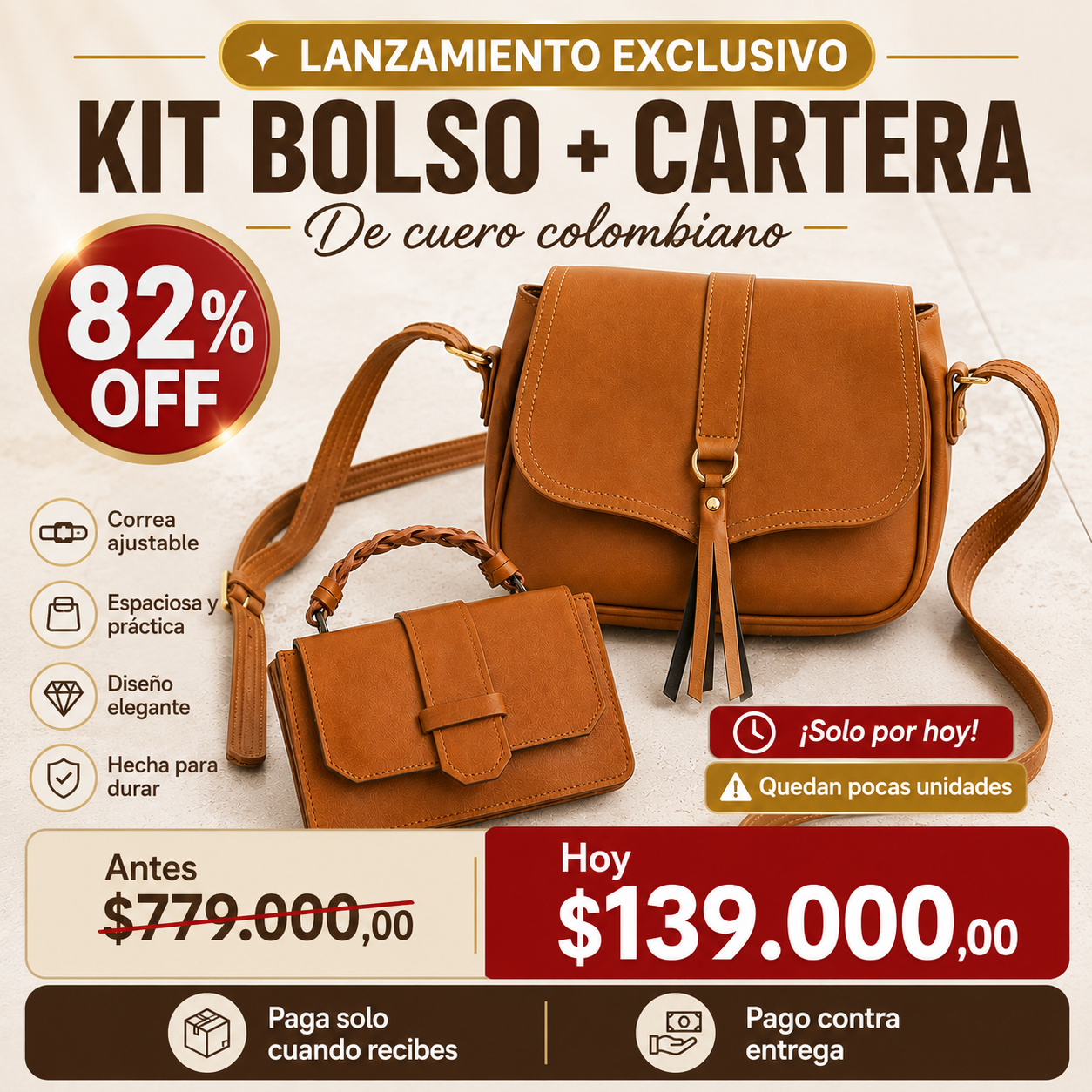 BOLSO + BILLETERA de Cuero - SET Lanzamiento Exclusivo 2026 - (Con 82% de Descuento HOY!)