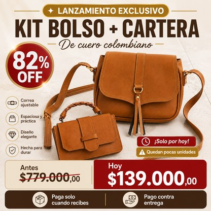 BOLSO + BILLETERA de Cuero - SET Lanzamiento Exclusivo 2026 - (Con 82% de Descuento HOY!)